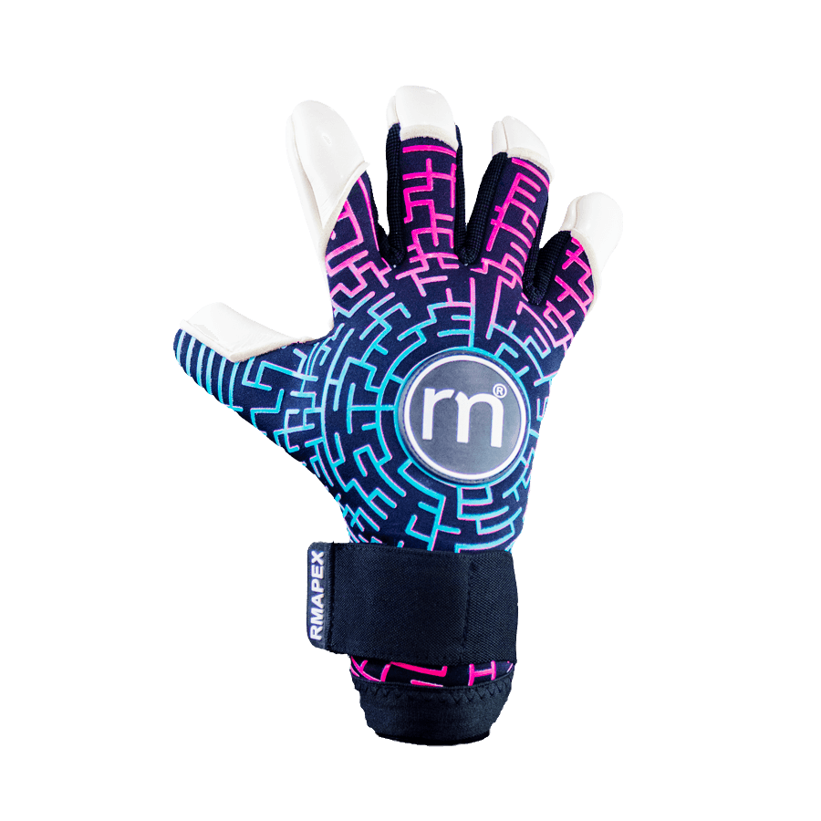 Guantes profesionales Naomard modelo labering. Domina el caos, controla el juego. Encaja perfecto con su diseño llamativo tipo laberinto y su carácter más atrevido y agresivo. Vista del dorso
